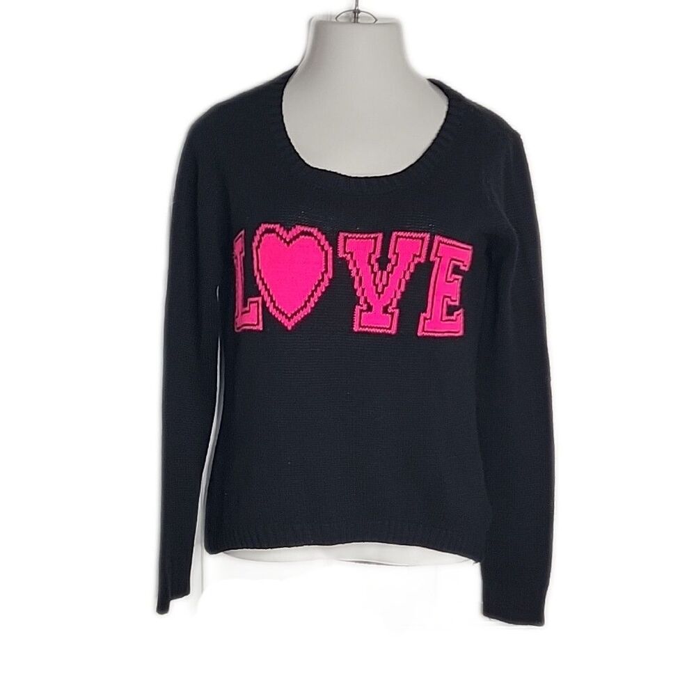 l.e.i. Vintage Pullover Sweater ~ Sz L ~ Black & Dark Pink ~ Long Sleeve